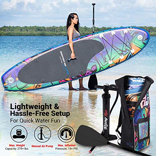 SereneLife Inflatable Stand Up Paddle Board (6 Inches Thick) with Premium SUP Accessories & Carry Bag | Wide Stance, Bottom Fin for Paddling, Surf Control, Non-Slip Deck | Youth & Adult Standing Boat