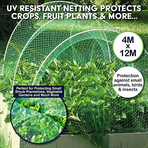 [2PK] Garden Greens 4Mx12M Garden Netting Green Anti Bird Protection Net Mesh Protect Seedlings Plants Flowers Fruit Trees Vegetables from Rodents Birds Deer Reusable Fencing