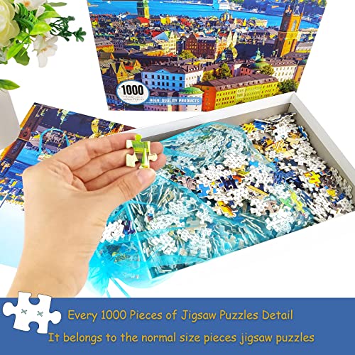 1000 Pieces Jigsaw Puzzles for Adults 28 x 20 Inch 1000 pcs Jigsaw Puzzles Difficult Puzzles Entertainment Birthday Graduation Gifts for Home Decor Stockholm Riverside Town Sweden Jigsaw Puzzle