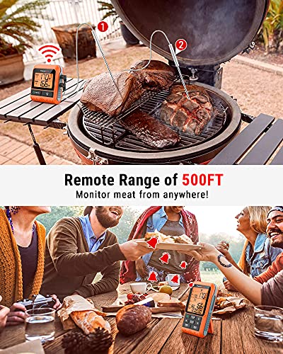 ThermoPro TP826 500FT Wireless Meat Thermometer, Dual Meat Probe Cooking Thermometer with HI/Low Alert& Kitchen Timer, IPX4 Food Grill Thermometer, BBQ Smoker Thermometer for Oven,Grilling Gifts