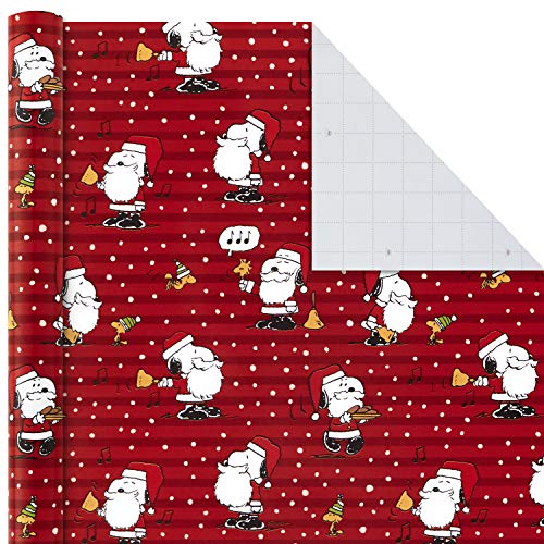 Hallmark Christmas Peanuts Wrapping Paper with Cut Lines on Reverse (Pack of 3, 105 sq. ft. TTL) Snoopy, Charlie Brown, Woodstock (5JXW1036)