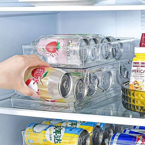 Feshory 2-Tier Can Dispenser for Refrigerator - Clear Foldable Soda Beverage Drink Can Organiser for Pantry, Fridge Storage Organiser Kitchen Storage & Organisation