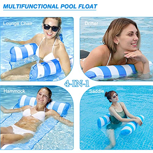 FUNNYTA Water Hammock, 4-in-1 Multi-Portable Water Pool Float Hammock (Saddle, Lounge Chair, Hammock and Drifter) for Adults, Suitable for Travel, Family and Recreation (Striped Blue)