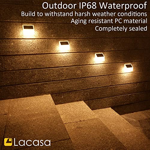 Lacasa Solar Fence Lights Outdoor, 4 Pack 24 LED Solar Deck Lights Waterproof Accent Wall Lights, Up All Night Lighting for Garden Step Patio Backyard Porch Pathway, 50LM Warm White