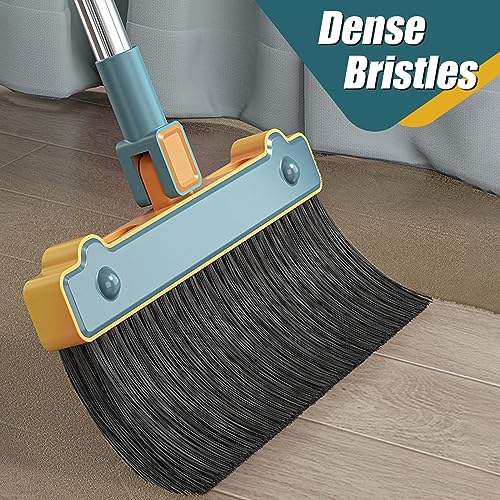 Broom and Dustpan Set for Home with Magnetic Design Long Handle 180° Rotating Broom and Dustpan Combo with Teeth Foldable Upright Standing Dust Pan for Room, Kitchen, Office Floor Cleaning(Blue)