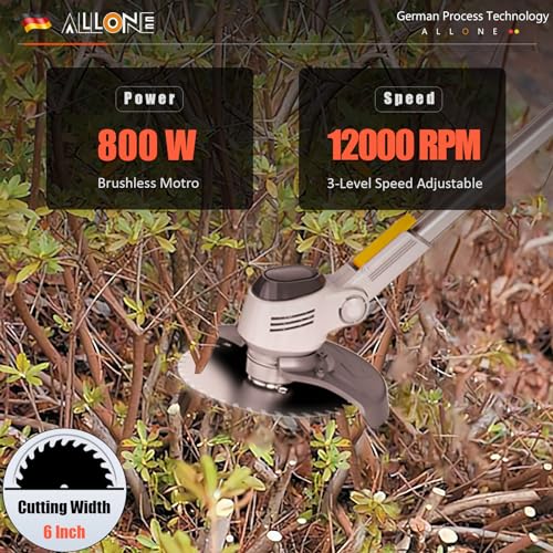 ALLONE Cordless Whipper Snipper with 4.0Ah Battery and Fast Charger, 4 Types Blades, Electric Grass Trimmer Lightweight Lawn Edger Battery Powered Brush Cutter with Power Display