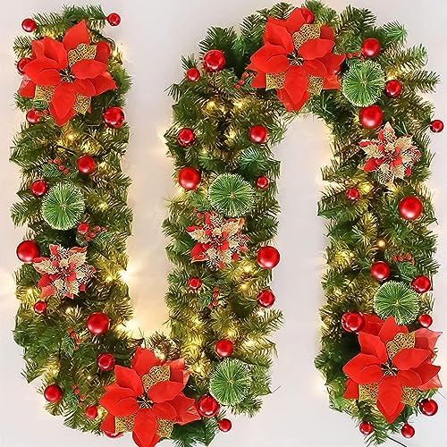 Christmas Garland, LED Christmas Tree Garland, Christmas Garland, 2.7m 200 Branches, Christmas Decoration Garland for Fireplace with Garden Stairs