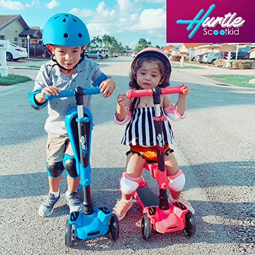 Hurtle 3-Wheeled Scooter for Kids - Wheel LED Lights, Adjustable Lean-to-Steer Handlebar, and Foldable Seat - Sit or Stand Ride with Brake for Boys and Girls Ages 1-14 Years Old - Pink