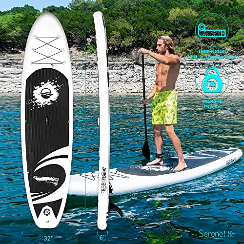 SereneLife Inflatable Stand Up Paddle Board (6 Inches Thick) with Premium SUP Accessories & Carry Bag | Wide Stance, Bottom Fin for Paddling, Surf Control, Non-Slip Deck | Youth & Adult Standing Boat