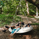 Hangout Pod Free-Hanging Transportable Circular Family Hammock Bed/Hanging Chair/Porch Swing for Garden, Deck, Lawn, Patio and Camping. Cream & White