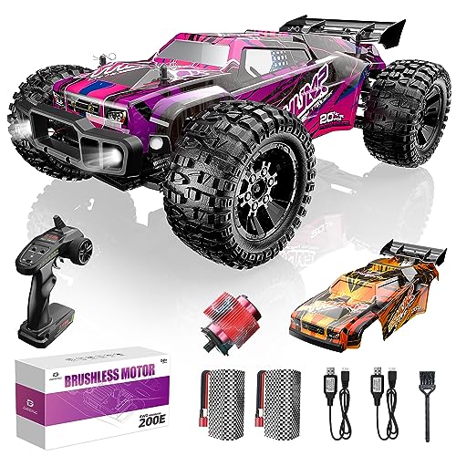 DEERC 200E Large Brushless High Speed RC Cars for Adults, Upgraded 1:10 RC Trucks W/Extra Shell LED Headlight, 60 KM/H, Remote Control Car, All Terrain Offroad Monster Truck for Boys, 2 Battery