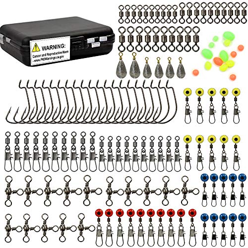 Croch 160pcs/box Fishing Accessories kit with Tackle Box,Including Jig Hooks, Bullet Bass Casting Sinker Weights, Different Fishing Swivels Snaps, Sinker Slides, Fishing Line Beads