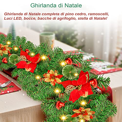Christmas Garland, LED Christmas Tree Garland, Christmas Garland, 2.7m 200 Branches, Christmas Decoration Garland for Fireplace with Garden Stairs