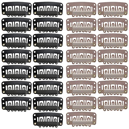 20pcs Metal Snap Clips for Hair Extensions DIY Clip in on Hair Extension  Wigs 9 Teeth 32mm 1.2g\\/pc Black Brown Beige Color (Light Brown) 