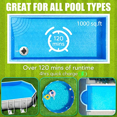 Baopilong (2023 Upgrade) Cordless Pool Vacuum for Above Ground Pool, Automatic Robotic Cleaner Dual-Drive Motors Self-Parking In Flat Pools Up to 1000 Sq.Ft (Lasts 120 Mins) White (PZ0-18)