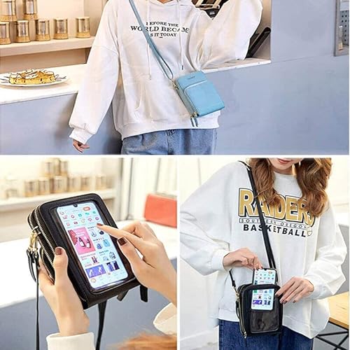 RFID-Blocking Women's Crossbody Bag with Touch Screen Phone Window: Convertible PU Leather Purse with Adjustable Shoulder Strap for Secure & Stylish Convenience
