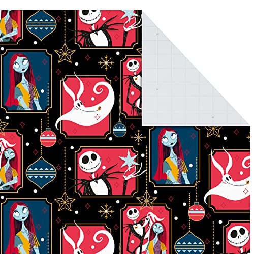 Hallmark Nightmare Before Christmas Flat Wrapping Paper Sheets with Cutlines on Reverse (12 Folded Sheets) for Christmas, Birthdays, Halloween, Jack Skellington, Sally, Zero, Black, White, Red, 0005EW 1001