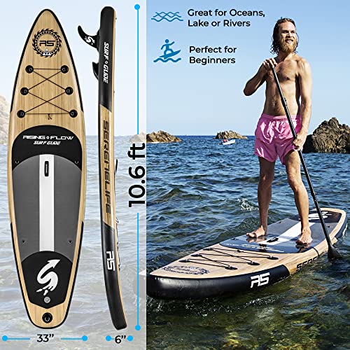 SereneLife Inflatable Stand Up Paddle Board (6 Inches Thick) with Premium SUP Accessories & Carry Bag | Wide Stance, Bottom Fin for Paddling, Surf Control, Non-Slip Deck | Youth & Adult Standing Boat