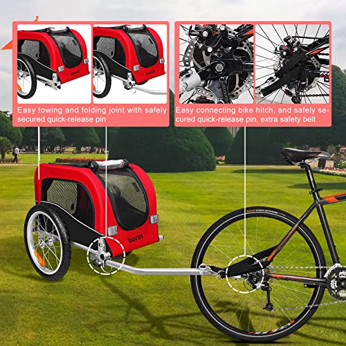 FITTOO Bike Pet Trailer, Foldable Tow Behind Bike Trailers for Small Dogs Cats, Bicycle Bike Pet Carrier Stroller with Universal Bicycle Coupler, Adjustable (Red and Black)