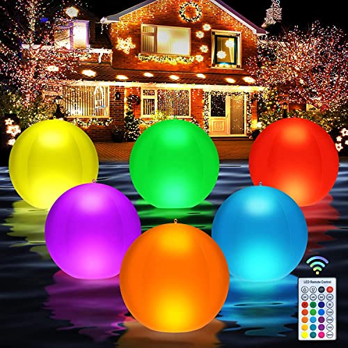 QOCNAM Solar Floating Pool Lights, 14In Led Pool Lights with Remote Control,IP68 Full Waterproof Floating Pool Light Balls 16 Color Changing Hot Tub Lights & Pool Ball Light（Set of 2）