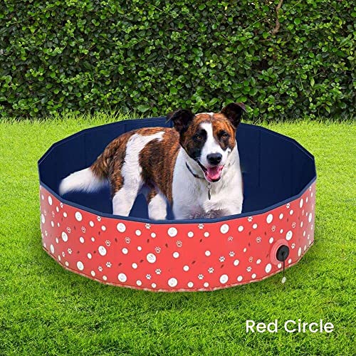 Floofi Dog Pool, Swimming Pool, Small Pool, Hard Plastic Pool, Dog Pools for Large Dogs, Outdoor Pool, Mini Pool, Pet Pool (Red Circle)