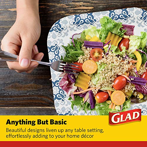 Glad Printed Disposable Paper Plates, 50 Count 10 Inch | Heavy Duty Paper Plates with Beautiful Printed Design, Soak Proof | 50 Count Square Paper Plates | Disposable Plates, Party Paper Plates