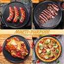 Meanplan 8 Pcs Non Stick Bakeware Pizza Pan Round Pizza Pan for Oven Carbon Steel Oven Pizza Tray Pie Pans Baking Pan for Home Restaurant Kitchen Baking Supplies, Black, 12 Inch (12 Inch)