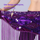 ZLTdream Glitter Sequin Belly Dance Hip Scarf Fringe Belt Wrap Skirt for Women Outfit Accessory Costume with Tassel Fringe, Dark Purple, One size