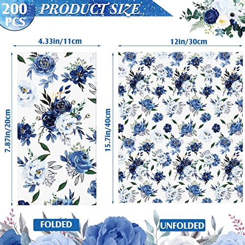 200 Pack Navy Blue Floral Napkins Disposable Hand Towels Blue and White Floral Napkins Disposable Paper Guest Napkins Decorative Paper Towels for Bathroom Wedding Birthday Baby Shower