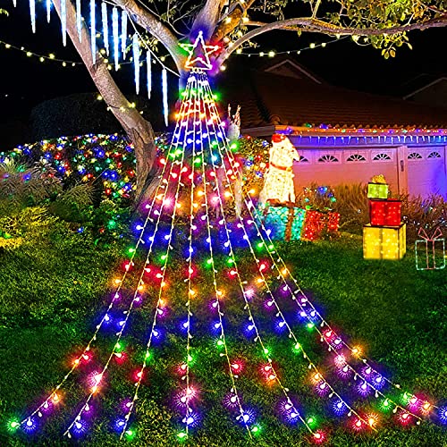 ADVWIN Christmas Outdoor Light, Christmas Decorations Lights with 350 LED 8 Lighting Modes, Waterfall Christmas Tree Lights for Christmas, Wedding, Party, New Year Gifts (Multicolor)