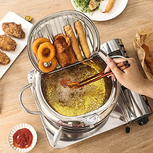 Deep Fryer Pot, 304 Stainless Steel Frying Pot, Tempura Fry Pot, Small Deep Fryer for Kitchen Fries, Shrimp, Chicken Nuggets, Squid, Fish Fryer, 2.2L