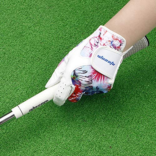 wosofe Golf Glove Women Pair Cool Leather Both Hand Summer Floral Colorful Breathable XL Sport Gloves