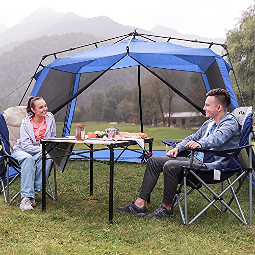 KingCamp 2 Pcs Adjustable Lumbar Support Camping Chairs with Cooler Bag, Folding Camping Chair for Adults with Adjust Armrest, Camp Chair Cup Holder Side and Head Pocket for Picnic Fishing,Max 353lbs