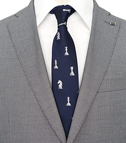 ZENXUS Sports and Game Ties for Men, Designer Necktie Navy, Chess, Medium