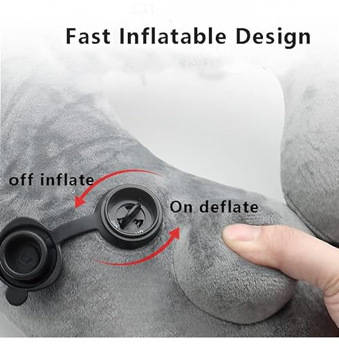 Inflatable Travel Neck Pillow, Koficat Portable Airline U-Shaped Pillow with Portable Packsack, Ergonomic Arc-Designed Support for The Head and Neck, for Airline/Train/Car Seat/Outdoor