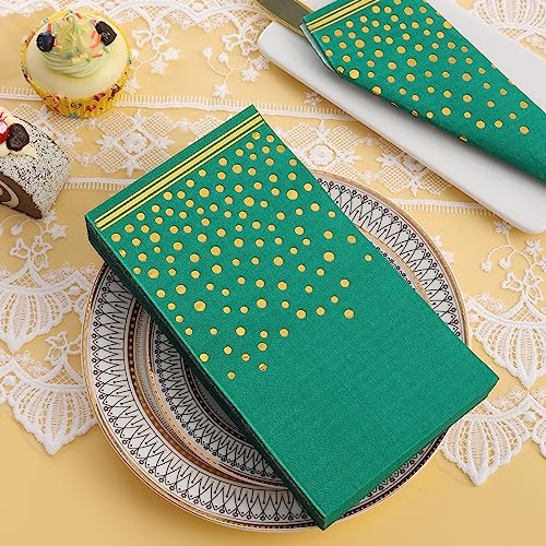 100 Pcs Green Paper Napkins Gold Dot Party Napkins Disposable Green Dinner Napkins for Birthday Bathroom Wedding Anniversary Holiday Party Supplies