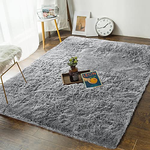 (1.2m x 1.8m, Grey) - Andecor Soft Fluffy Bedroom Rugs - 1.2m x 1.8m Indoor Shaggy Plush Area Rug for Boys Girls Kids College Dorm Living Room Home Decor Floor Carpet, Grey