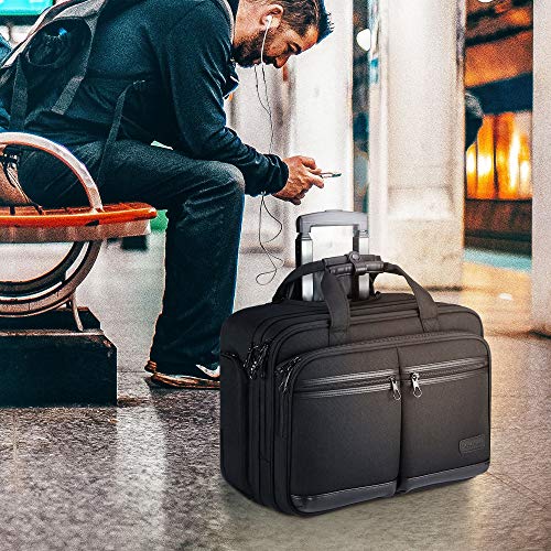 KROSER Rolling Laptop Bag Premium Rolling Briefcase Fits Up to 17.3 Inch Laptop Water-Repellent Overnight Rolling Computer Bag with RFID Pockets for Travel/Business/School/Men/Women-Black