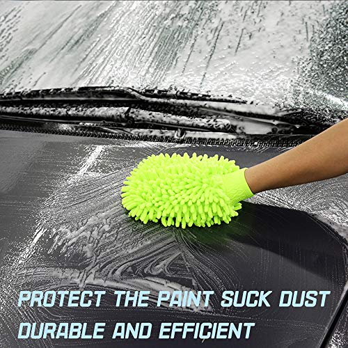 5 Pcs Detailing Brush Set with Wire Brush, Car Wash Mitts, AIFUDA Car Cleaning Brush Kit for Auto Detailing Cleaning Car Motorcycle Interior, Exterior,Leather, Air Vents