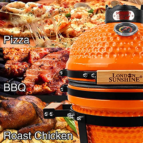 London Sunshine 13 inch Ceramic Kamado Charcoal BBQ Grill - Orange