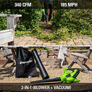 Greenworks 40V (185 MPH / 340 CFM / 75+ Compatible Tools) Cordless Brushless Leaf Blower/Vacuum, Tool Only