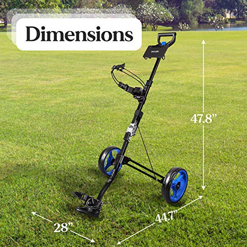 SereneLife 2 Wheel Golf Push Cart - Lightweight Folding Walking Push Cart Roller Golf Bag Holder Upper/Lower Bracket w/Elastic Strap, Bag Storage Holder SLGZX3