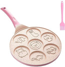 Kids Pancake Maker Pan, 7-Cup Animal Pancake Mold, Nonstick Grill Pan, Mini Blini Pancakes Mold for Children, 10 Inch, Frying Pan Omelet Pan for Burger Eggs Ham Pancake Maker With Silicone Brush (Pink)