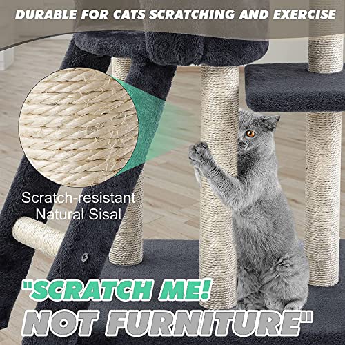 Mofish Cat Tree Stable Wooden Cat Tower Multi-Level Cat Condo with Plush Perch & Toys Cat Climbing Stand with Sisal-Covered Scratching Post Cat Furniture for Large Cats Play House for Kitten Indoor