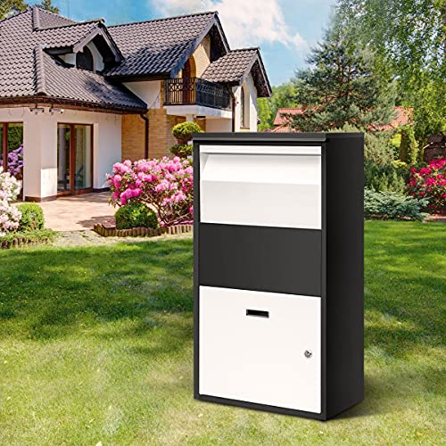 Metal Letter Box Lockable Post Mail Box Parcel Letterbox Mailbox for A4 Mail Package 41x22.6x75 cm
