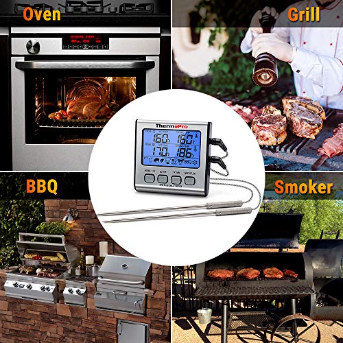 ThermoPro TP17 Digital Meat Thermometer with Dual Temperature Probe Large Backlight LCD Food Thermometer with Timer for Kitchen Oven BBQ Cooking Thermometer