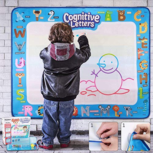 Hautton Magic Water Doodle Mat, 39.5 x 31.5 Inch Large Drawing Coloring Mat Painting Writing Board with 15 Accessories Educational Learning Toy Toddlers Kids Boys Girls Age 2 3 4 5 6 7 8