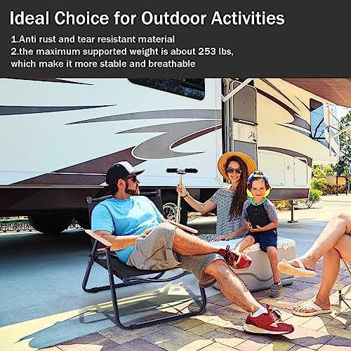 Lallisa 2 Pack Folding Camping Chairs, Portable Lightweight Low Lawn Chair with Thicken 600D Oxford Beach Camp Park Chairs Supports 253lbs Carbon Steel Armchairs for Hiking Fishing Picnic Concerts