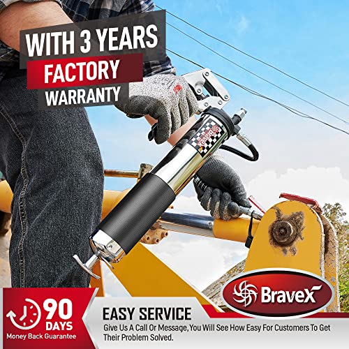 Bravex Heavy Duty Professional Pistol Grip Grease Gun 6000 PSI - 18 inch Flex Hose …