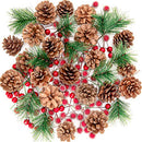 Whaline Christmas Wreath Making Decoration Artificial Pine Cone Berry Set Red Holly Berries Natural Pinecones Branches for Xmas Tree Ornament Home Fall Winter Christmas Party DIY Crafts, 130Pcs